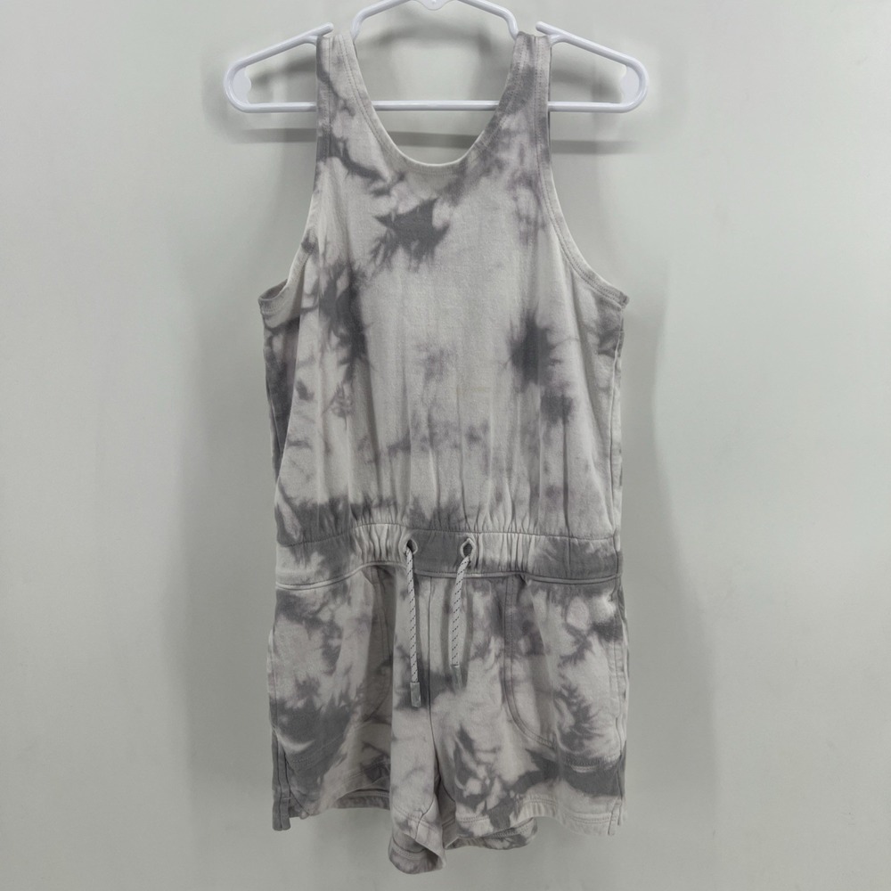 Athleta Girl Tie Dye Romper Jumpsuit Drawstring Waist Pockets Gray Size XS/6